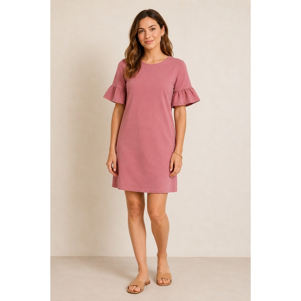 J.Crew Pink Ruffle Sleeve Knit Shift T-Shirt Dress Size S